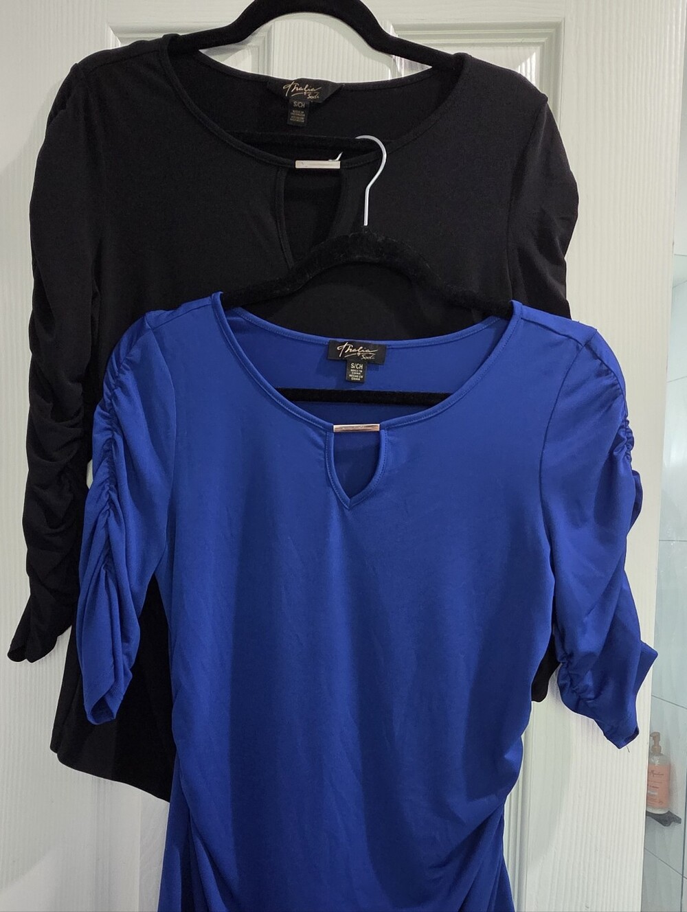 Size S Blouse Bundle Women’s Blue and Black Ruched-Sleeve Keyhole Tops